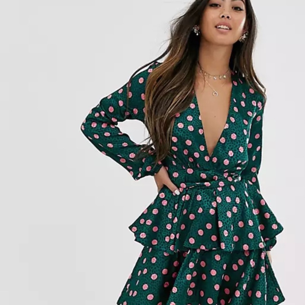 John Zack plunge skater dress in polka print